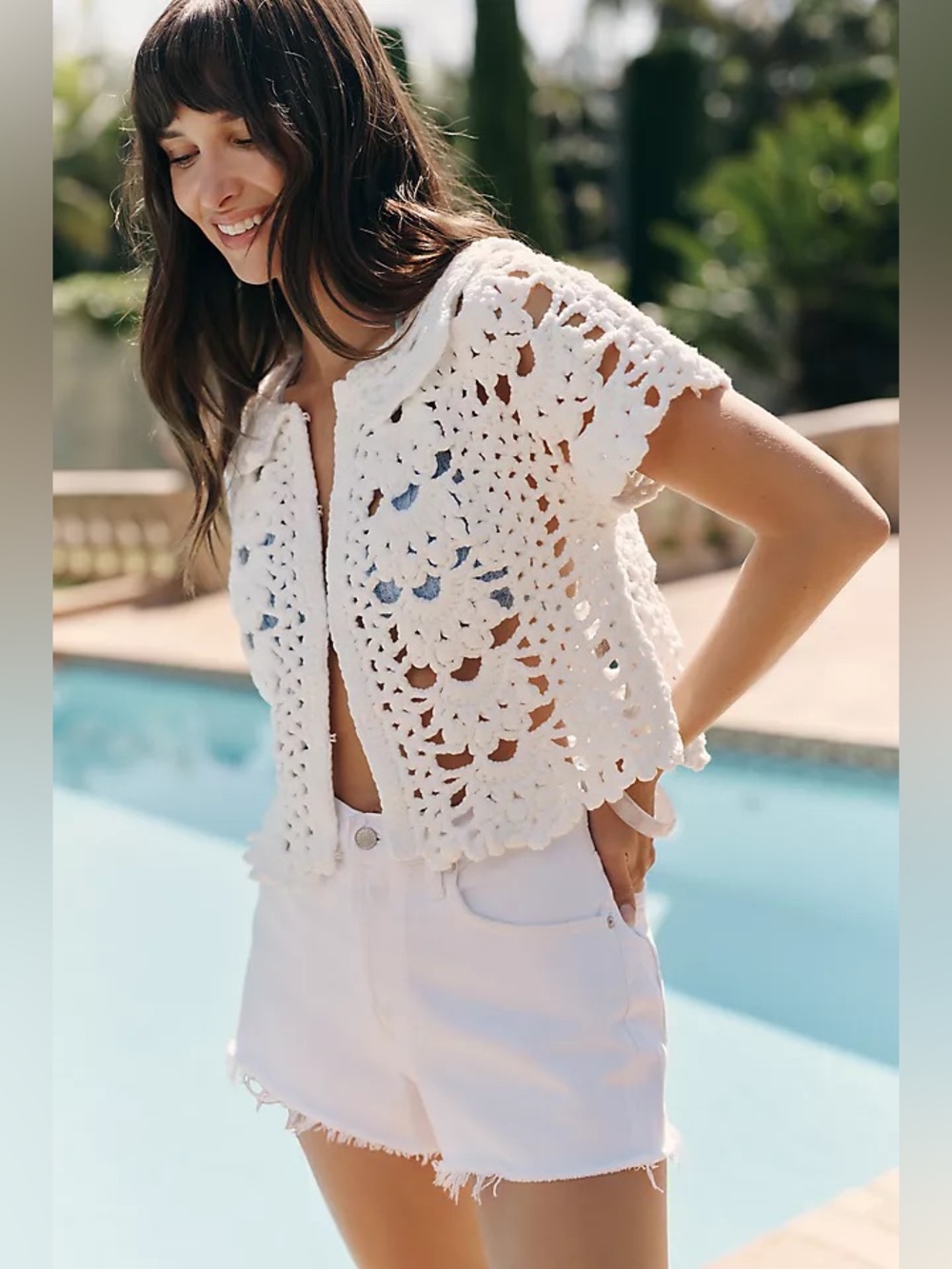 New Anthropologie English Factory Endless Rose Crochet Cardigan Scallop Collar